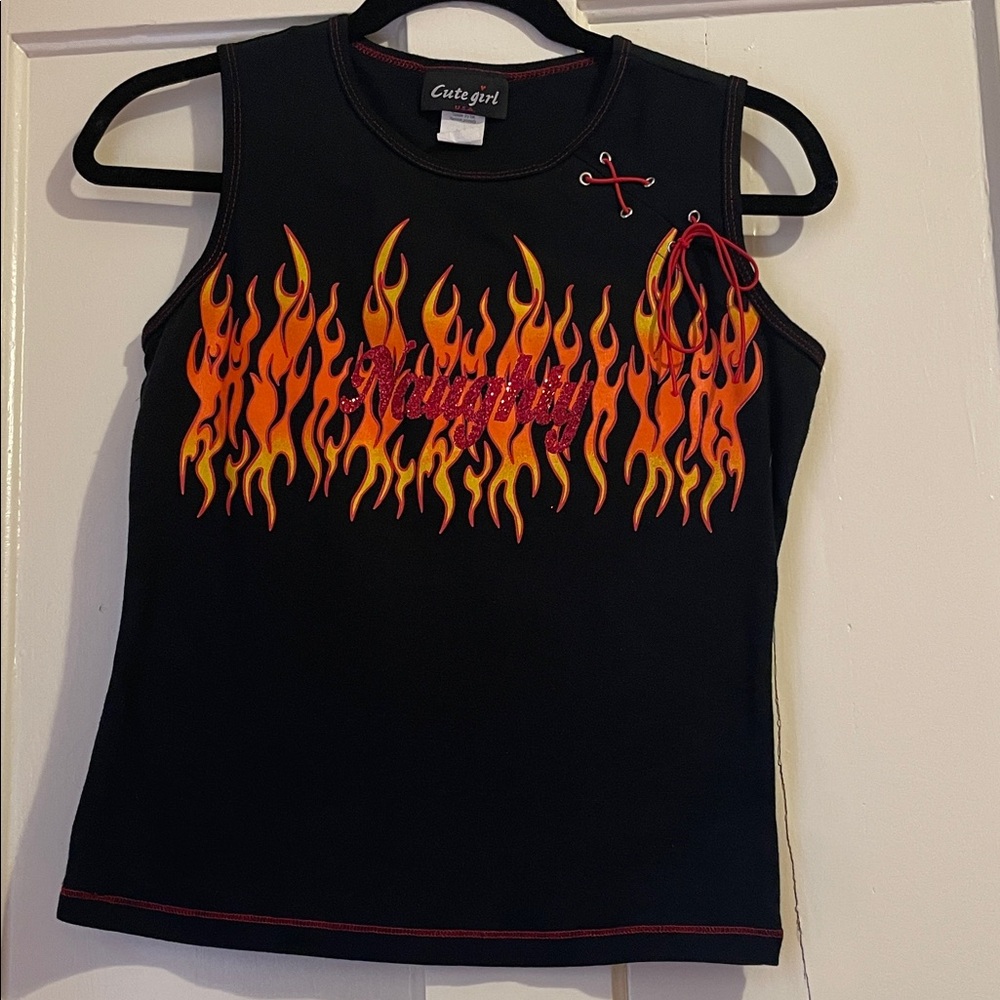 Y2K Flame Naughty Graphic Tank